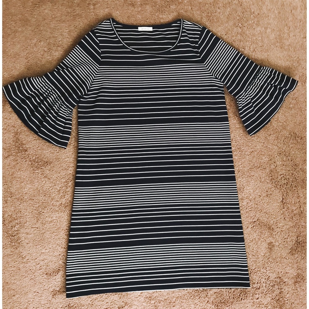 Bell-Sleeve Navy & White Striped Dress